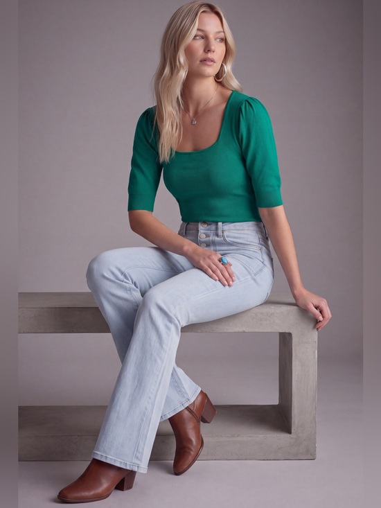 Premise Sweaters - Premise Emerald Green Square-Neck Short Sleeve Pullover